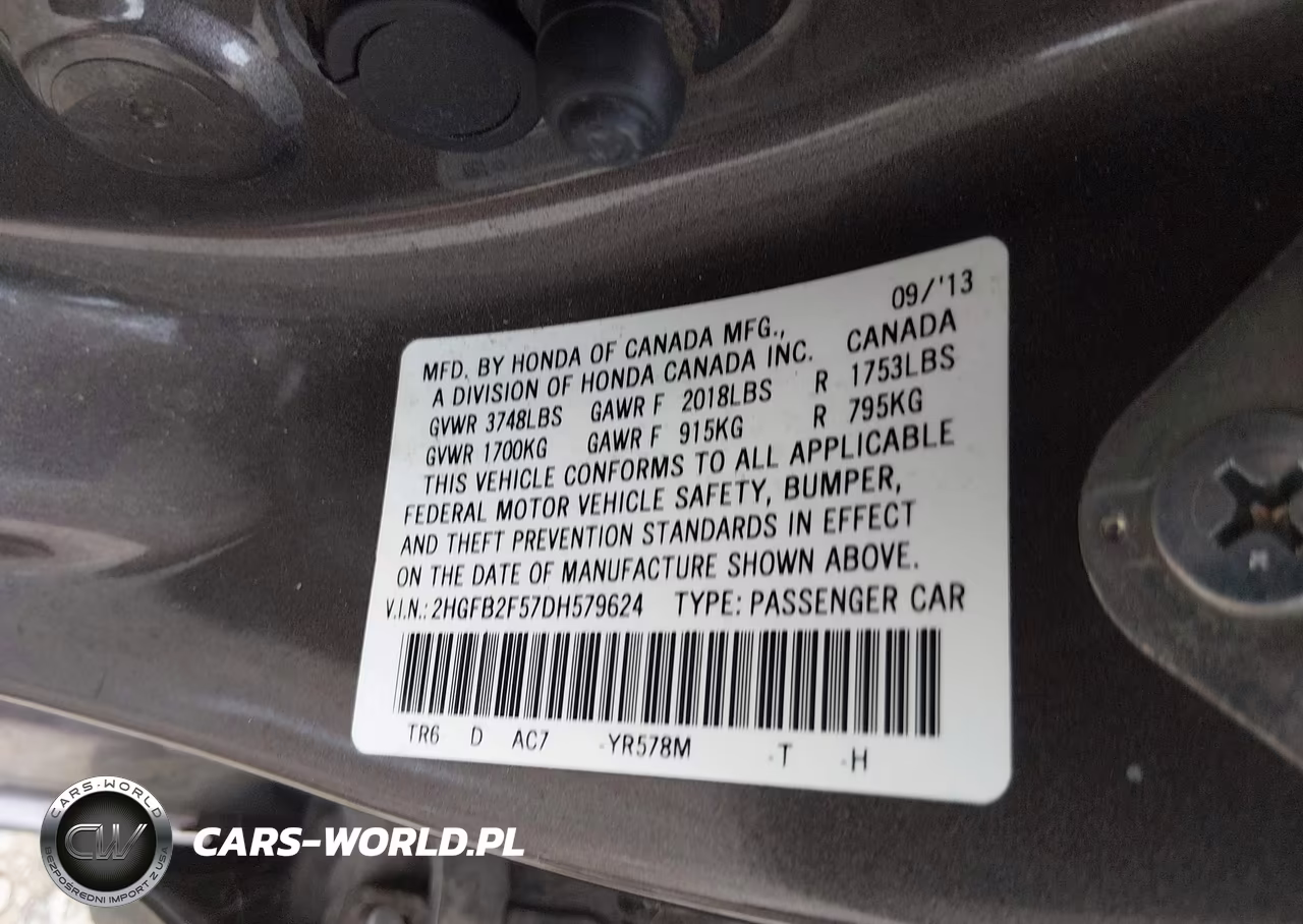 2013 Honda Civic Lx VIN:2HGFB2F57DH579624 - 9