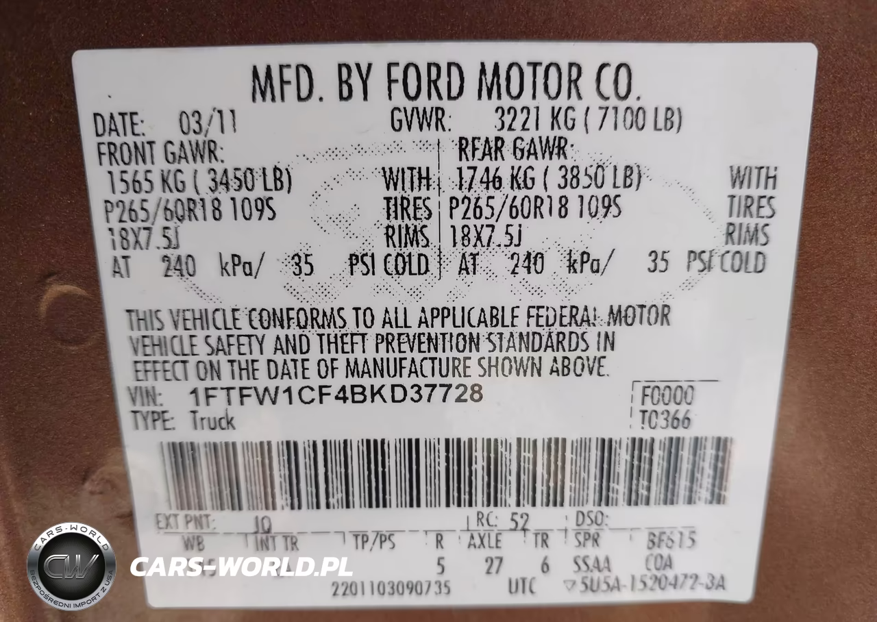 2011 Ford F-150 Lariat VIN:1FTFW1CF4BKD37728 - 9