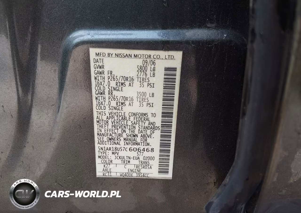 2007 Nissan Pathfinder Se VIN:5N1AR18U57C606468 - 9