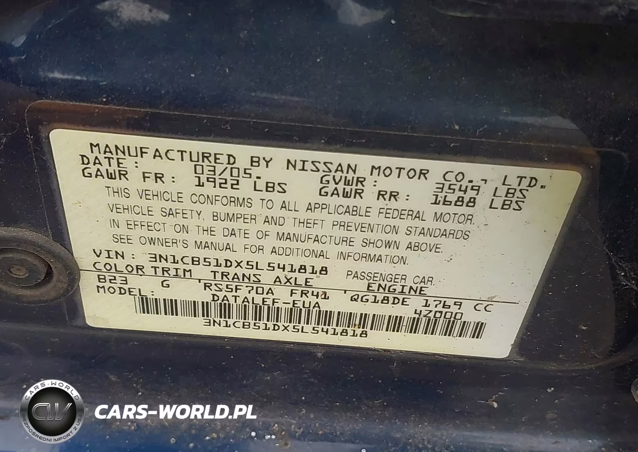 2005 Nissan Sentra 1.8S VIN:3N1CB51DX5L541818 - 9
