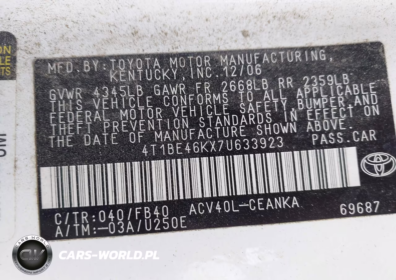 2007 Toyota Camry Ce VIN:4T1BE46KX7U633923 - 9