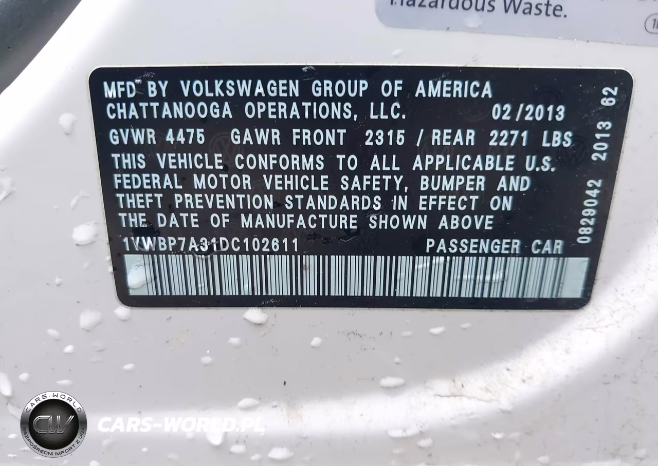 2013 Volkswagen Passat 2.5L Se VIN:1VWBP7A31DC102611 - 9