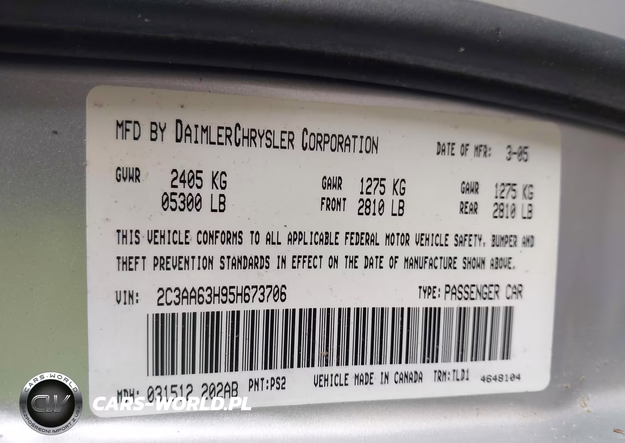 2005 Chrysler 300C VIN:2C3AA63H95H673706 - 9