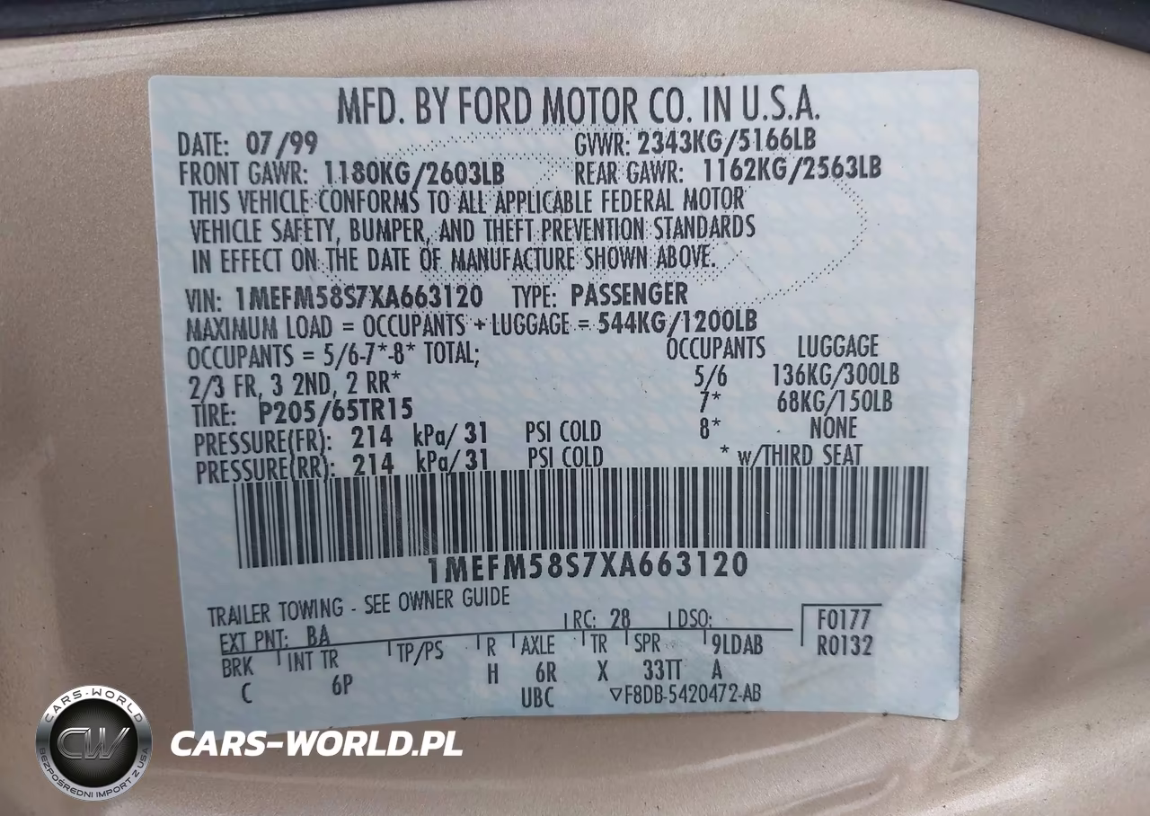 1999 Mercury Sable Ls VIN:1MEFM58S7XA663120 - 9