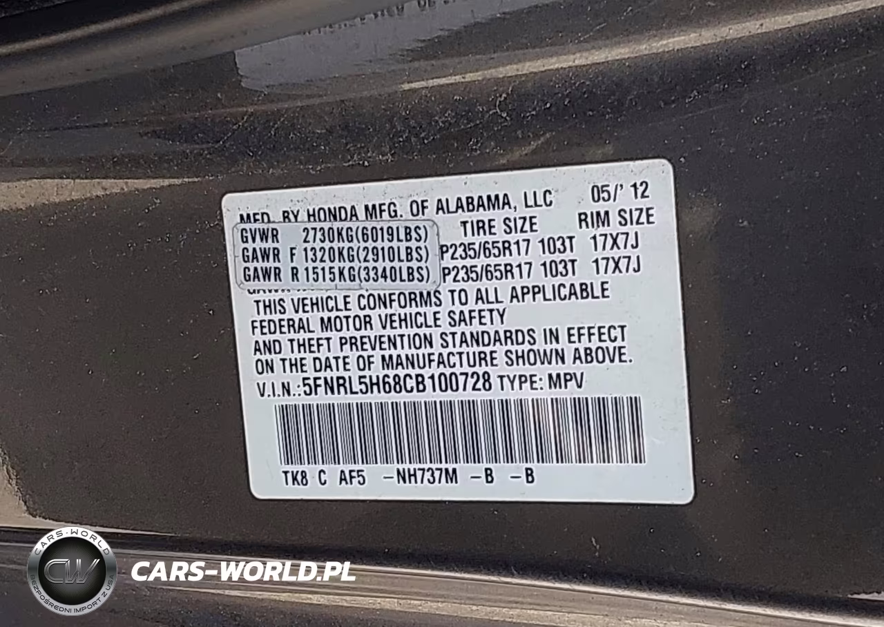 2012 Honda Odyssey Ex-L VIN:5FNRL5H68CB100728 - 9