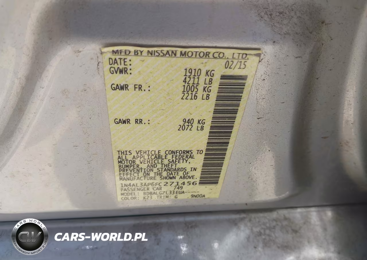 2015 Nissan Altima 2.5-2.5 S-2.5 Sl-2.5 Sv VIN:1N4AL3AP6FC271456 - 9