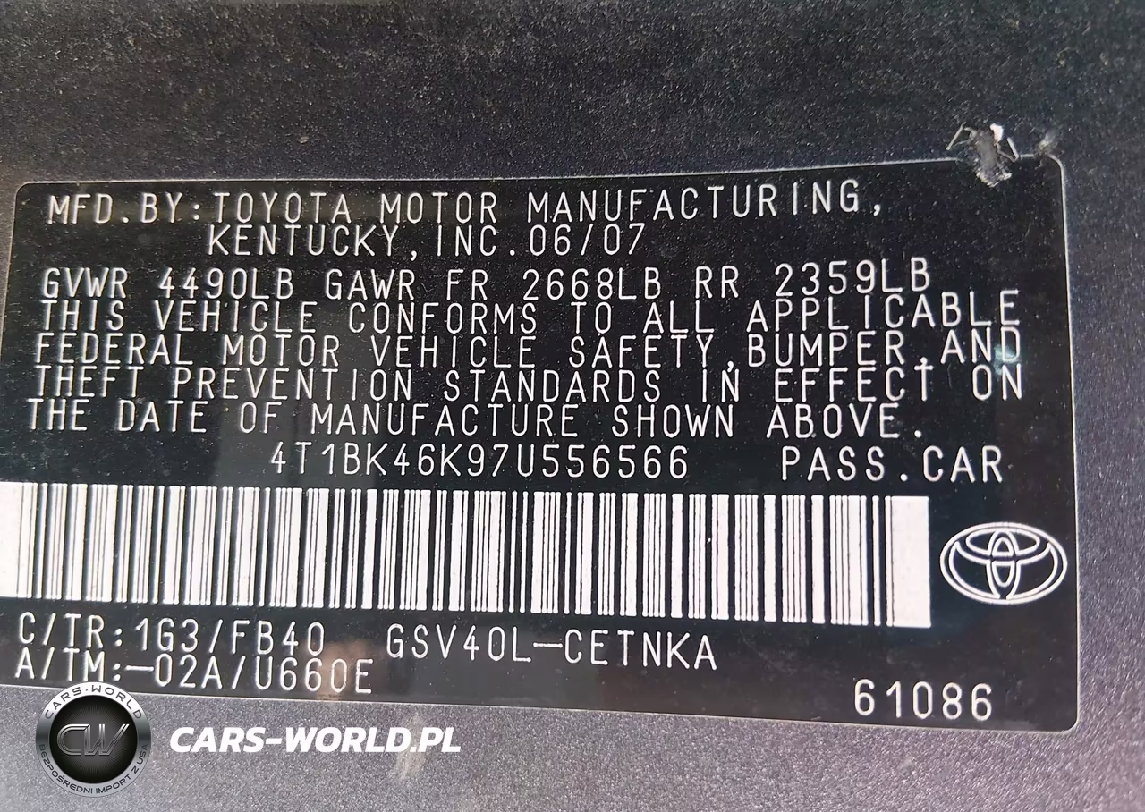 2007 Toyota Camry Le V6 VIN:4T1BK46K97U556566 - 9