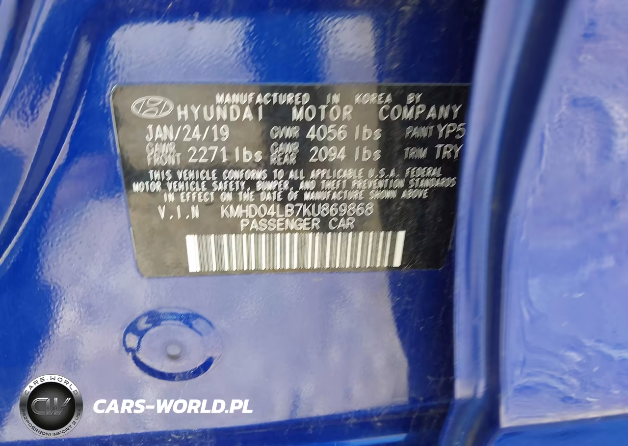 2019 Hyundai Elantra Sport VIN:KMHD04LB7KU869868 - 9