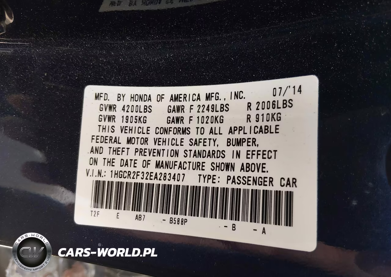 2014 Honda Accord Lx VIN:1HGCR2F32EA283407 - 9