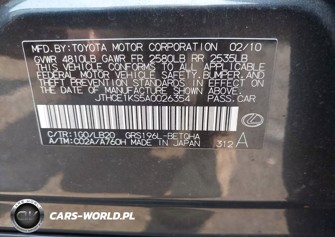 2010 Lexus Gs 350 VIN:JTHCE1KS5A0026354 - 9