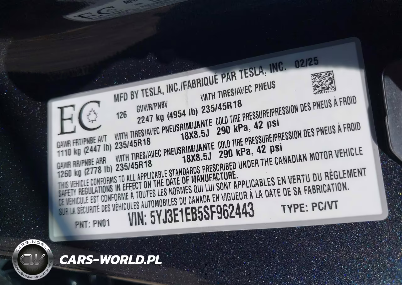 2025 Tesla Model 3 Long Range All-Wheel Drive VIN:5YJ3E1EB5SF962443 - 9