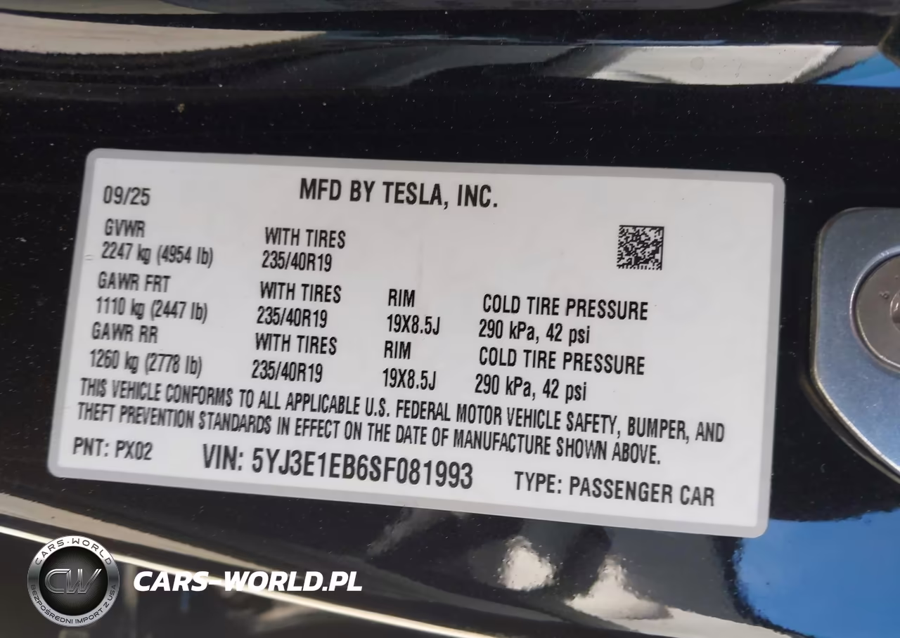 2025 Tesla Model 3 Long Range All-Wheel Drive VIN:5YJ3E1EB6SF081993 - 9