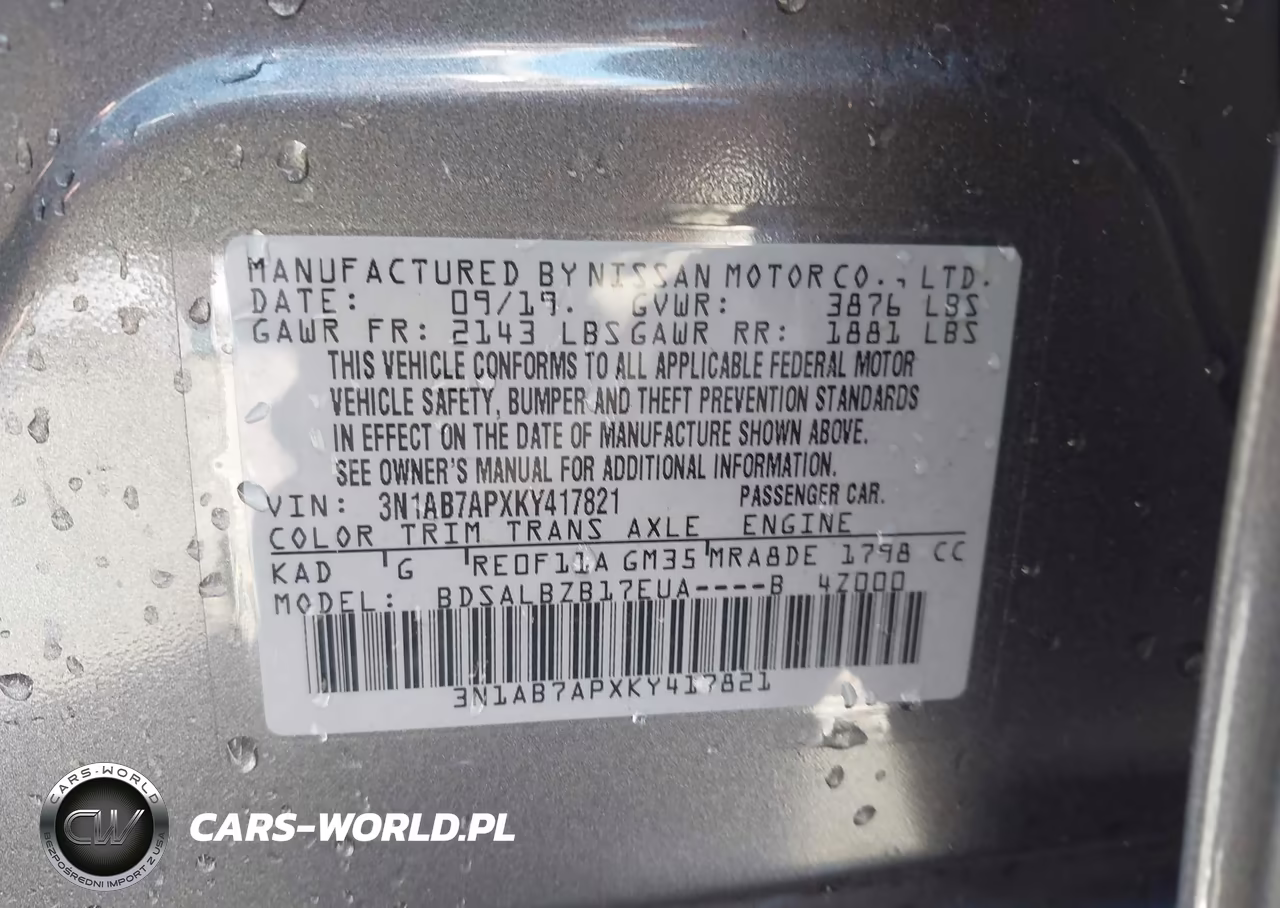 2019 Nissan Sentra S VIN:3N1AB7APXKY417821 - 9