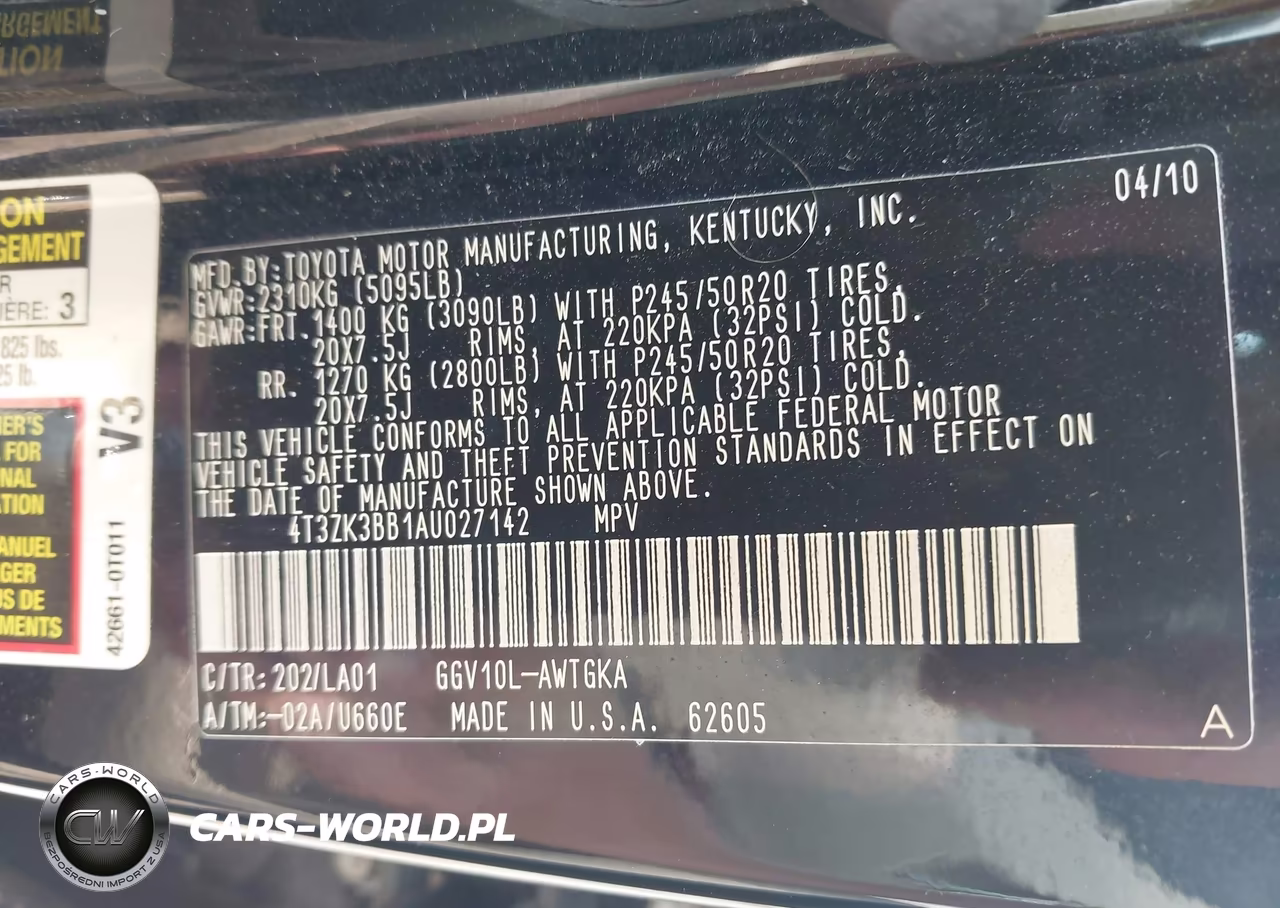 2010 Toyota Venza Base V6 VIN:4T3ZK3BB1AU027142 - 9