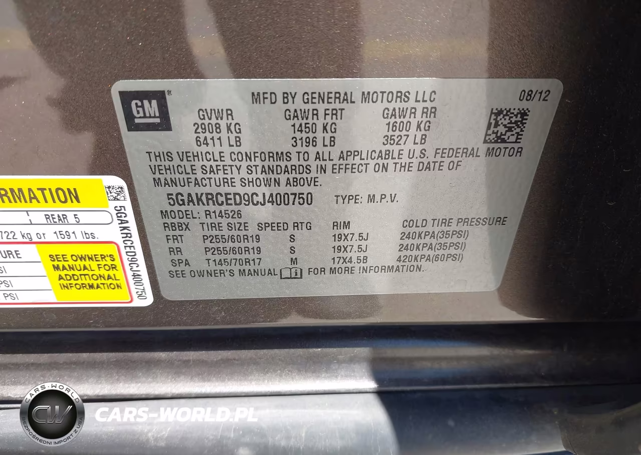 2012 Buick Enclave Leather VIN:5GAKRCED9CJ400750 - 9
