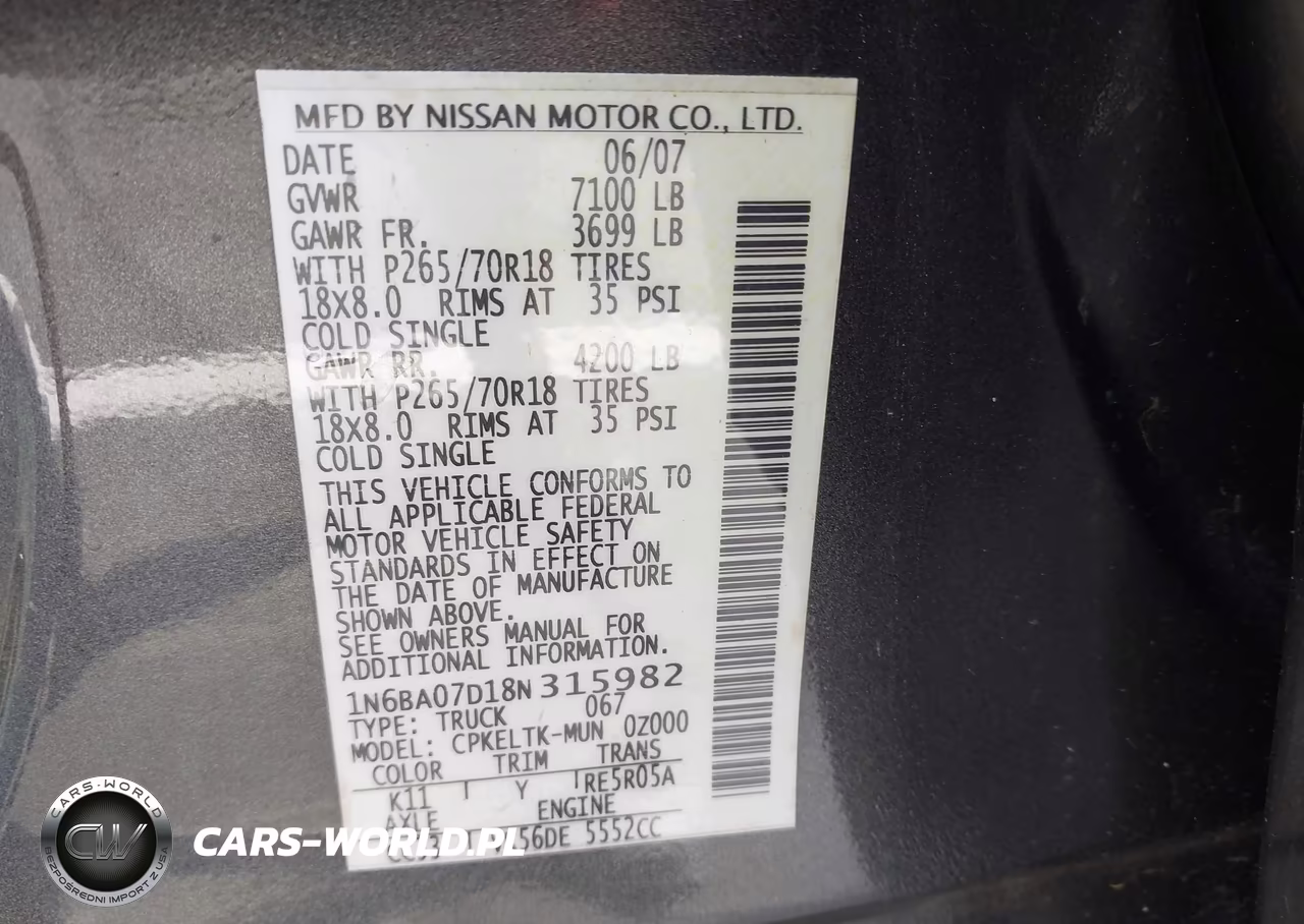 2008 Nissan Titan Se VIN:1N6BA07D18N315982 - 9