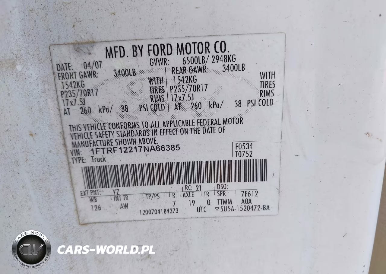 2007 Ford F-150 Stx-Xl-Xlt VIN:1FTRF12217NA66385 - 9