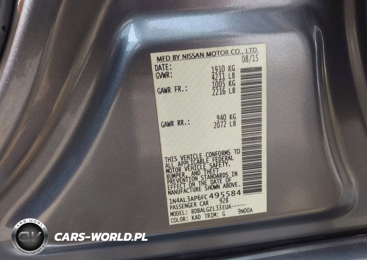 2015 Nissan Altima 2.5-2.5 S-2.5 Sl-2.5 Sv VIN:1N4AL3AP6FC495584 - 9