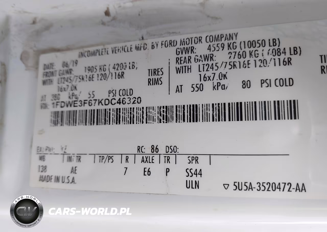 2019 Ford E-350 Cutaway VIN:1FDWE3F67KDC46320 - 8