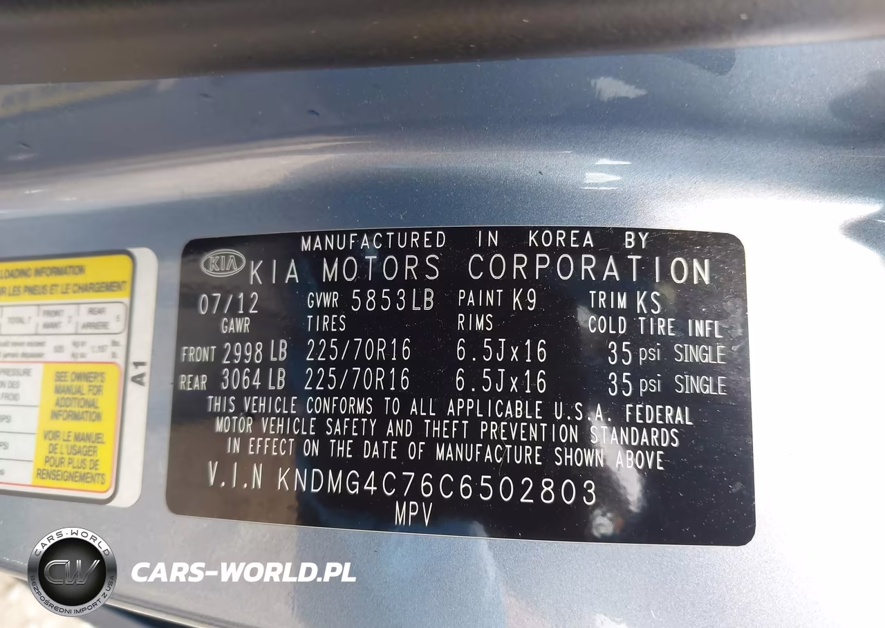 2012 Kia Sedona Lx VIN:KNDMG4C76C6502803 - 9