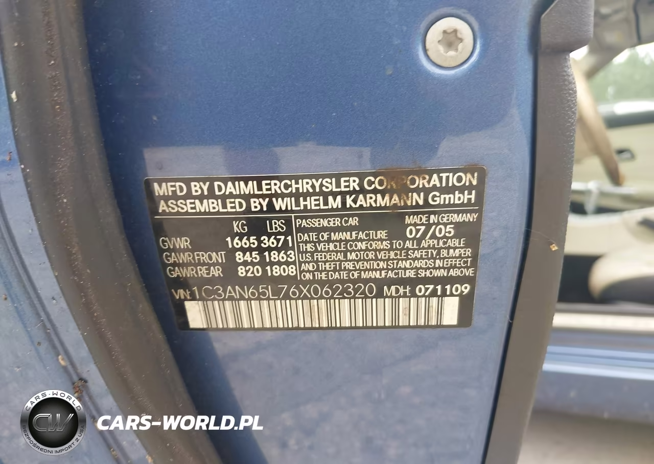 2006 Chrysler Crossfire Limited VIN:1C3AN65L76X062320 - 9