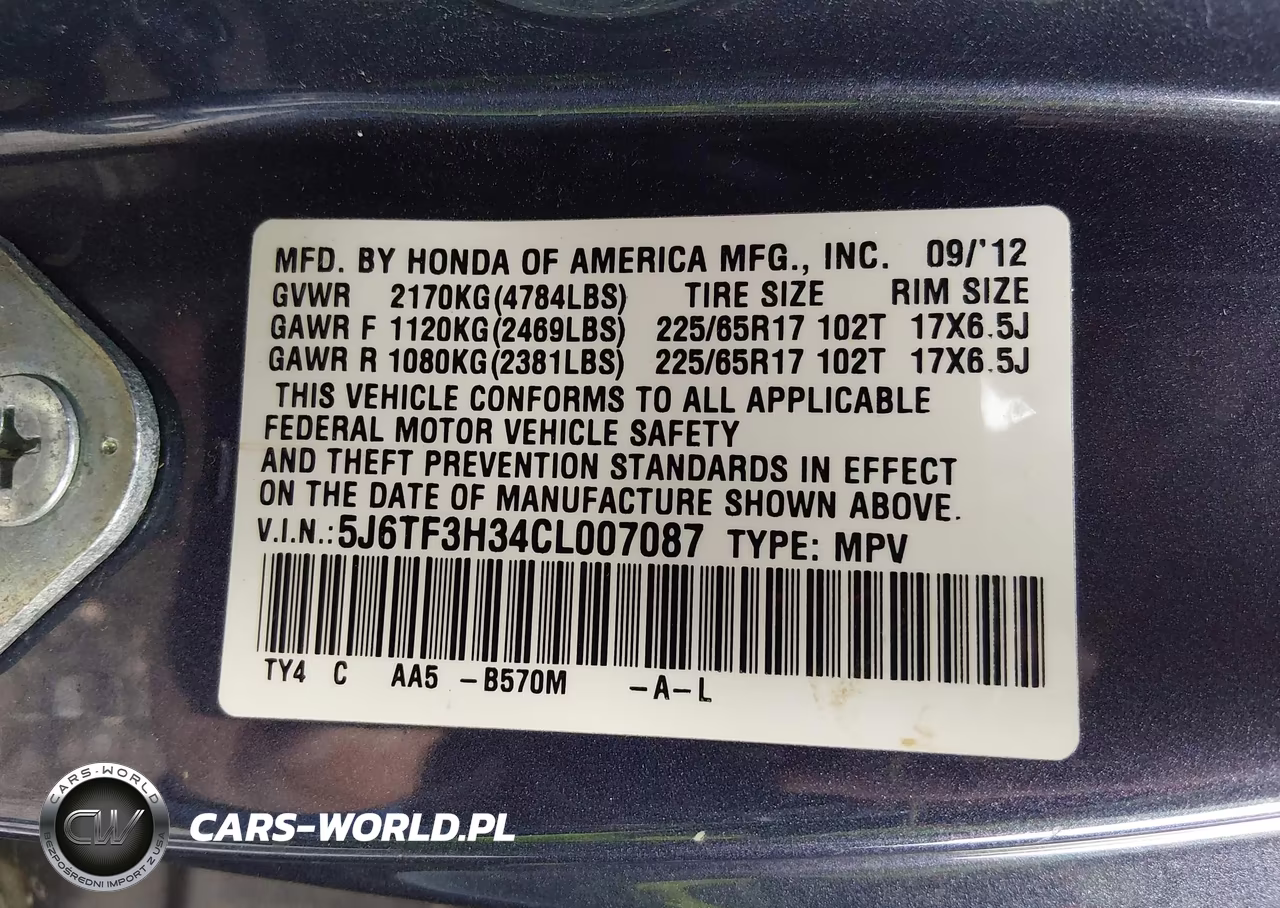 2012 Honda Crosstour 2.4 Ex VIN:5J6TF3H34CL007087 - 9