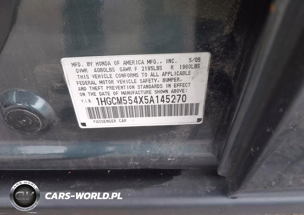 2005 Honda Accord 2.4 Lx VIN:1HGCM554X5A145270 - 9