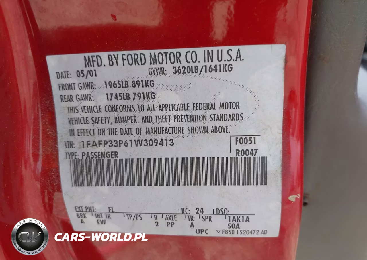 2001 Ford Focus Lx VIN:1FAFP33P61W309413 - 9