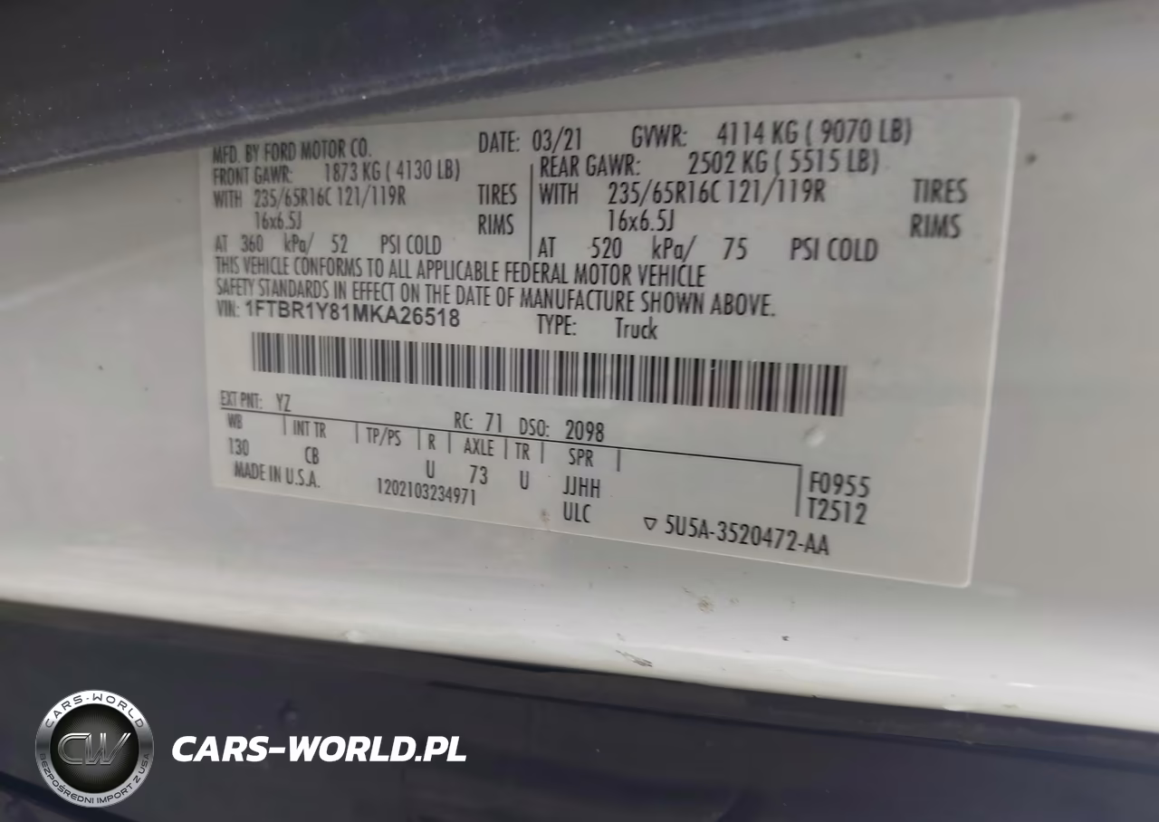 2021 Ford Transit-250 VIN:1FTBR1Y81MKA26518 - 9