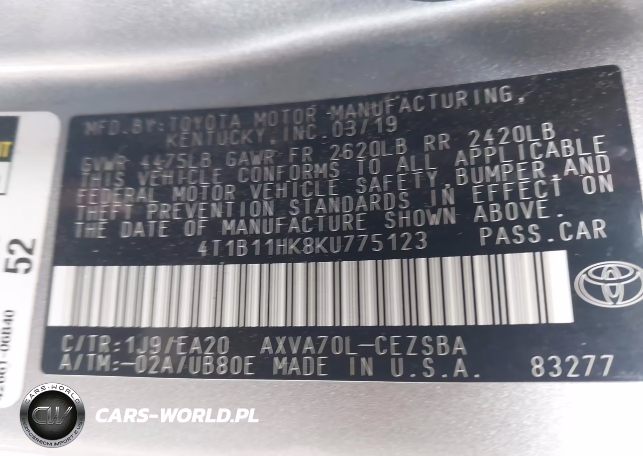 2019 Toyota Camry Se VIN:4T1B11HK8KU775123 - 9
