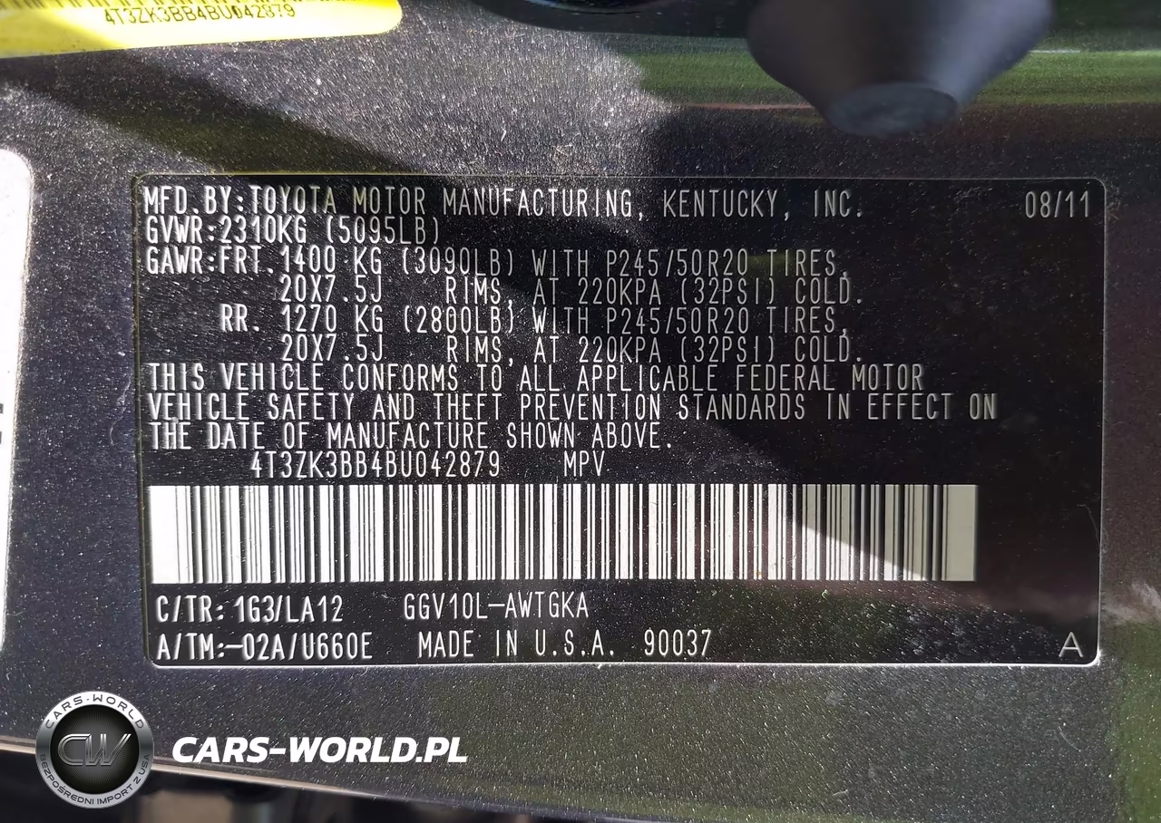 2011 Toyota Venza Base V6 VIN:4T3ZK3BB4BU042879 - 9