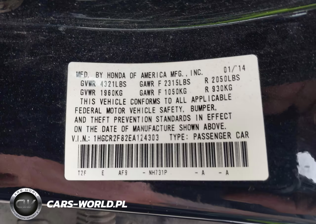 2014 Honda Accord Ex-L VIN:1HGCR2F82EA124303 - 9