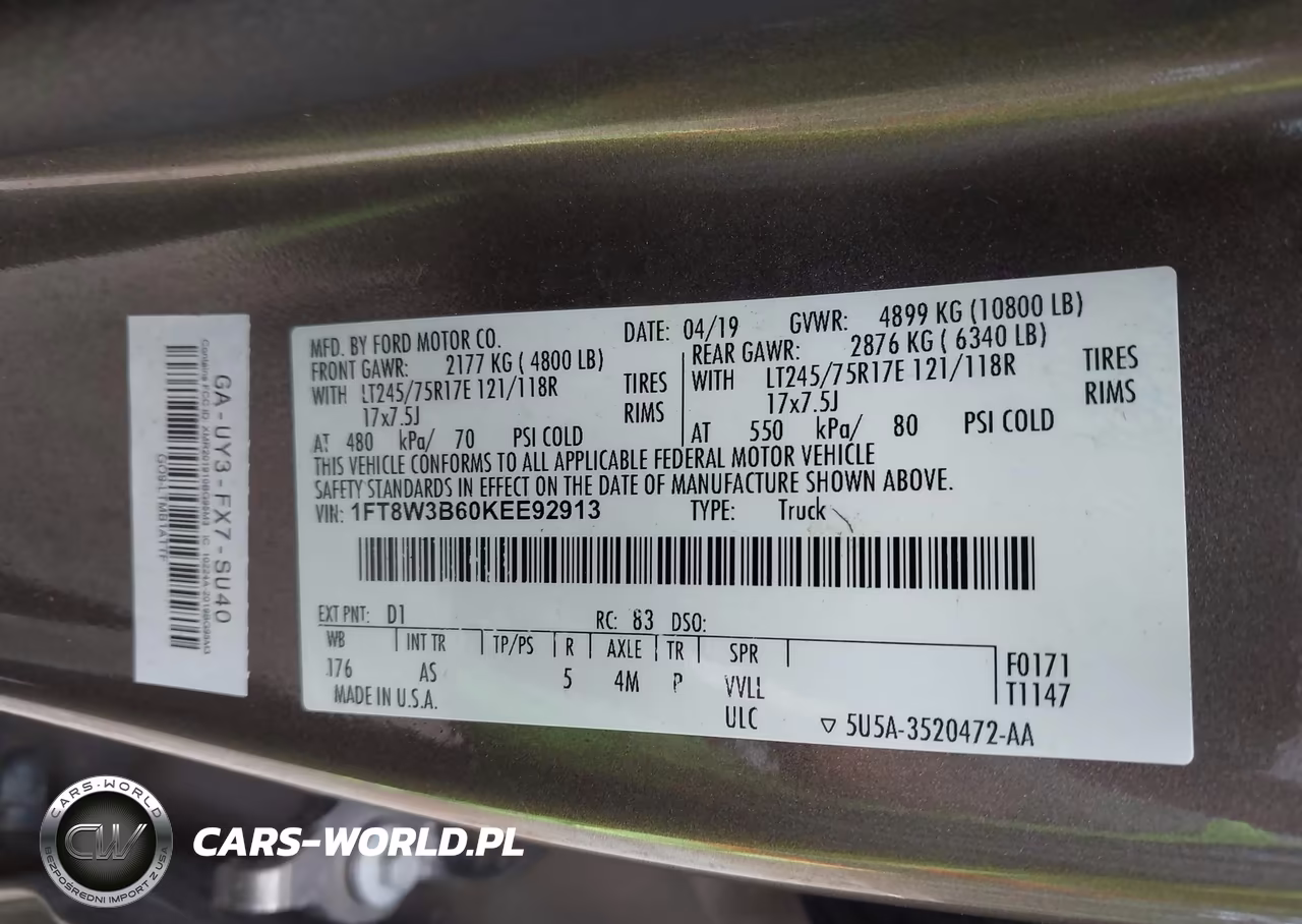 2019 Ford F-350 Xl VIN:1FT8W3B60KEE92913 - 9