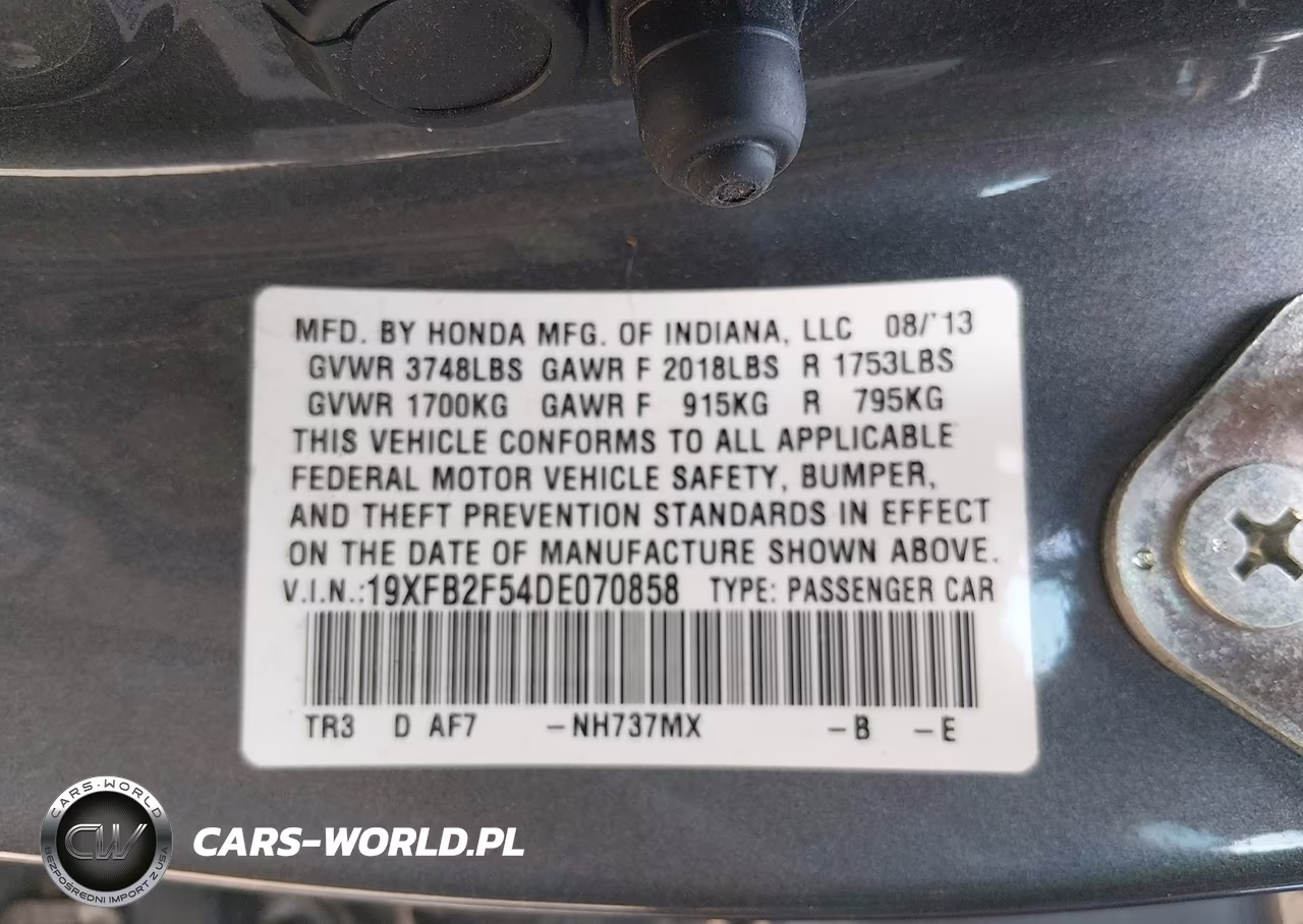 2013 Honda Civic Lx VIN:19XFB2F54DE070858 - 9