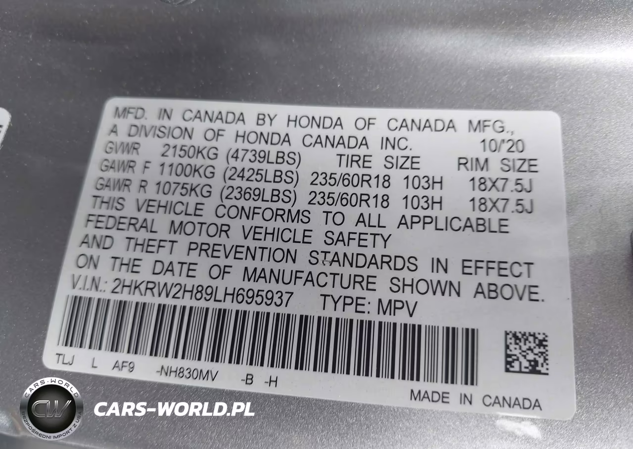 2020 Honda Cr-V Awd Ex-L VIN:2HKRW2H89LH695937 - 9