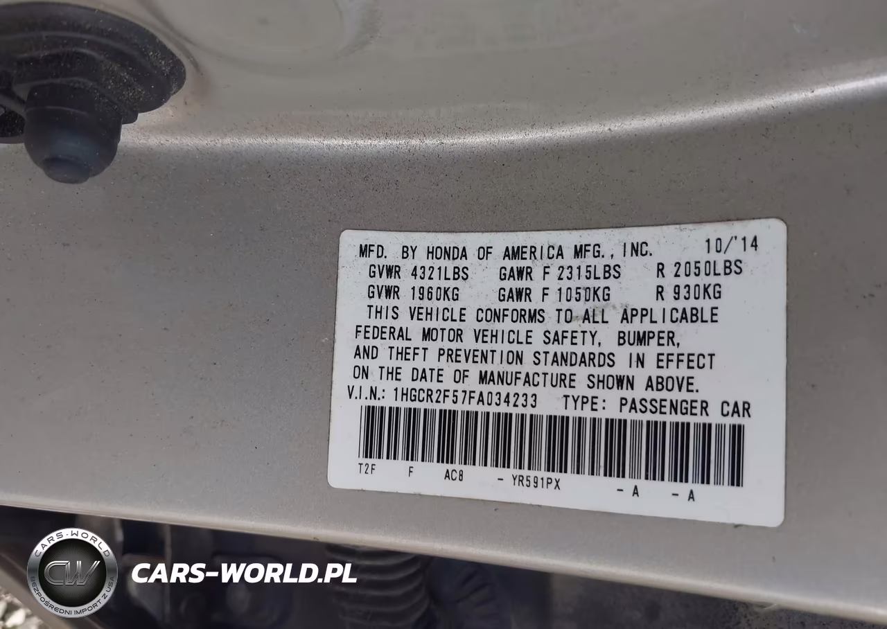 2015 Honda Accord Sport VIN:1HGCR2F57FA034233 - 9
