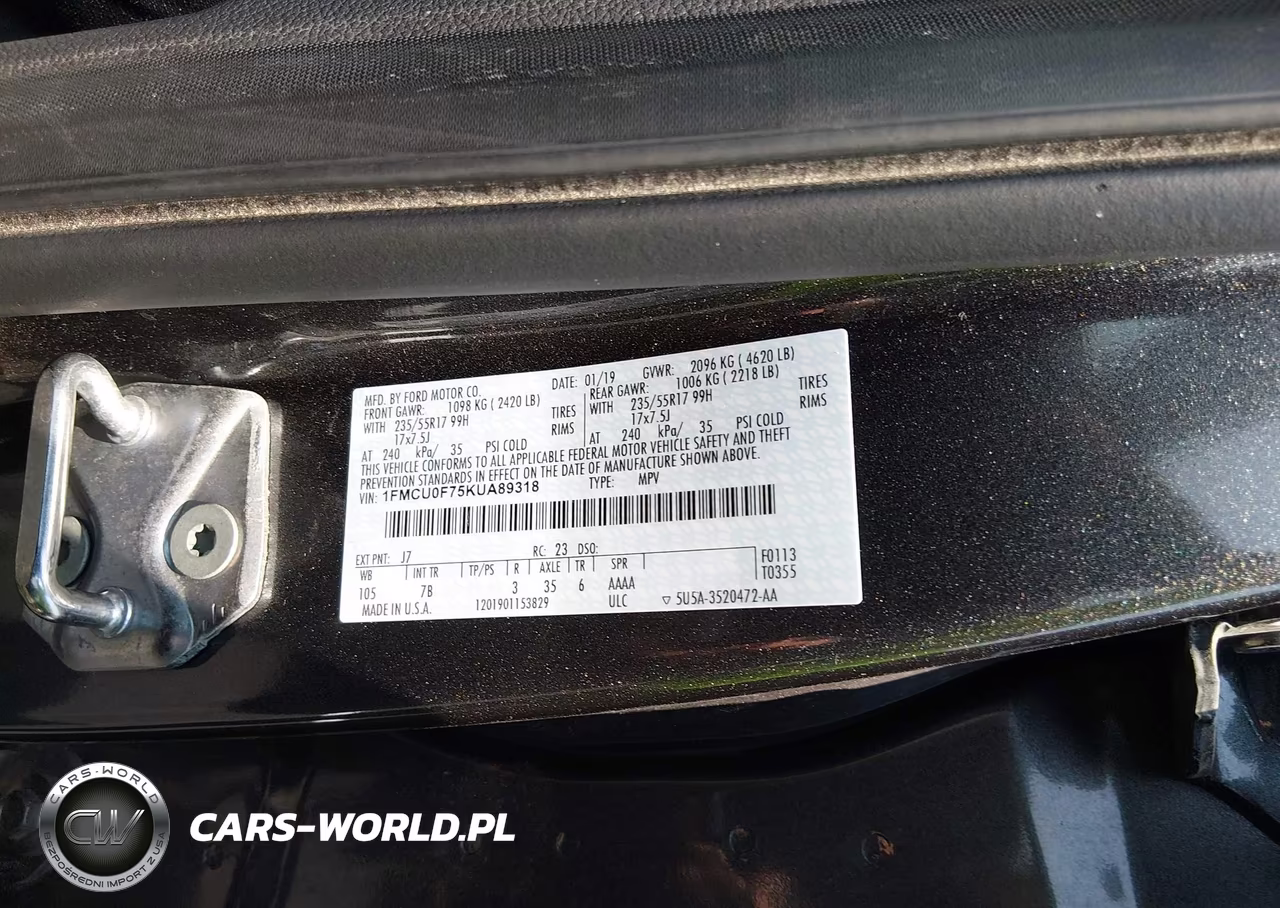 2019 Ford Escape S VIN:1FMCU0F75KUA89318 - 9