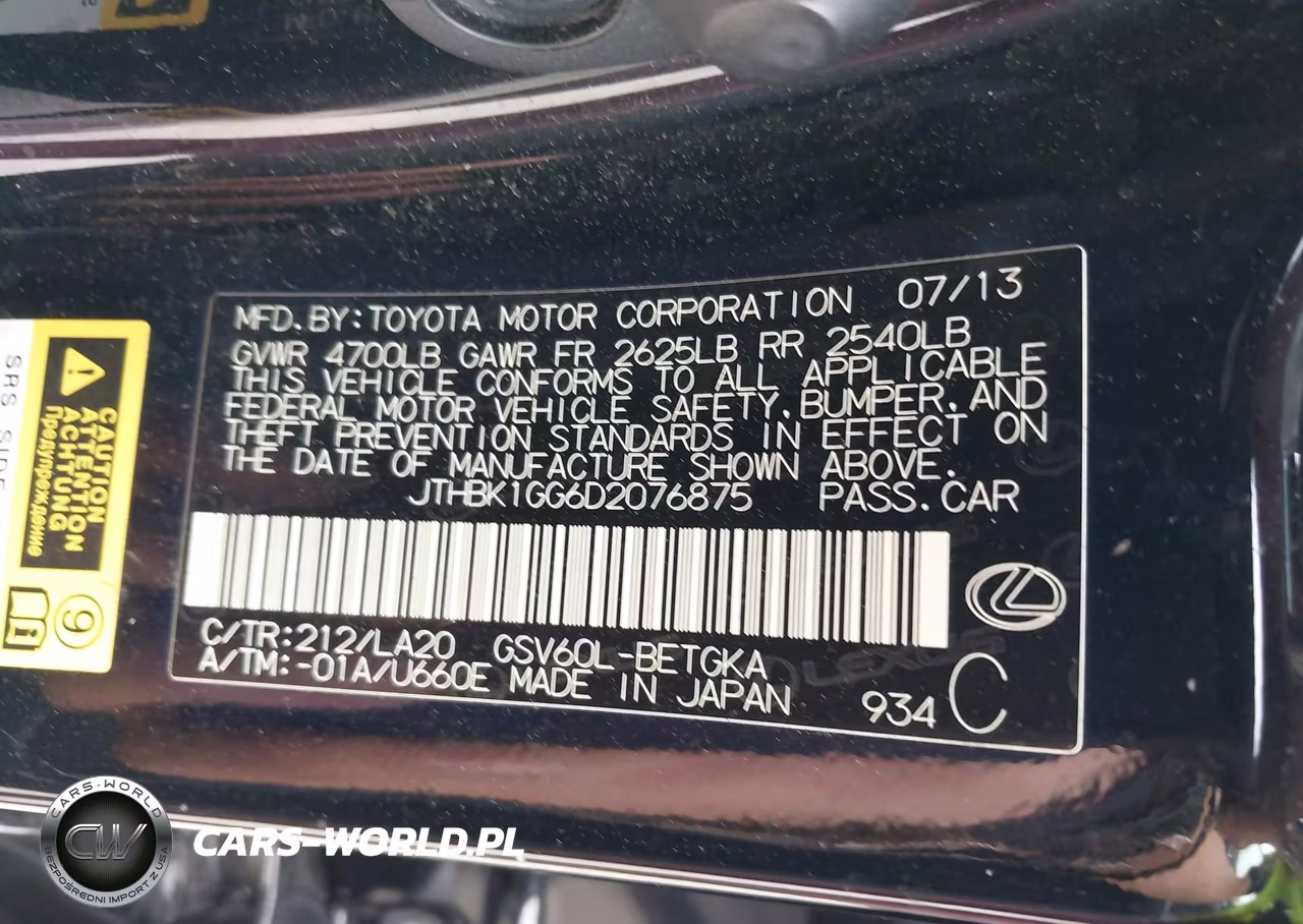 2013 Lexus Es 350 VIN:JTHBK1GG6D2076875 - 9