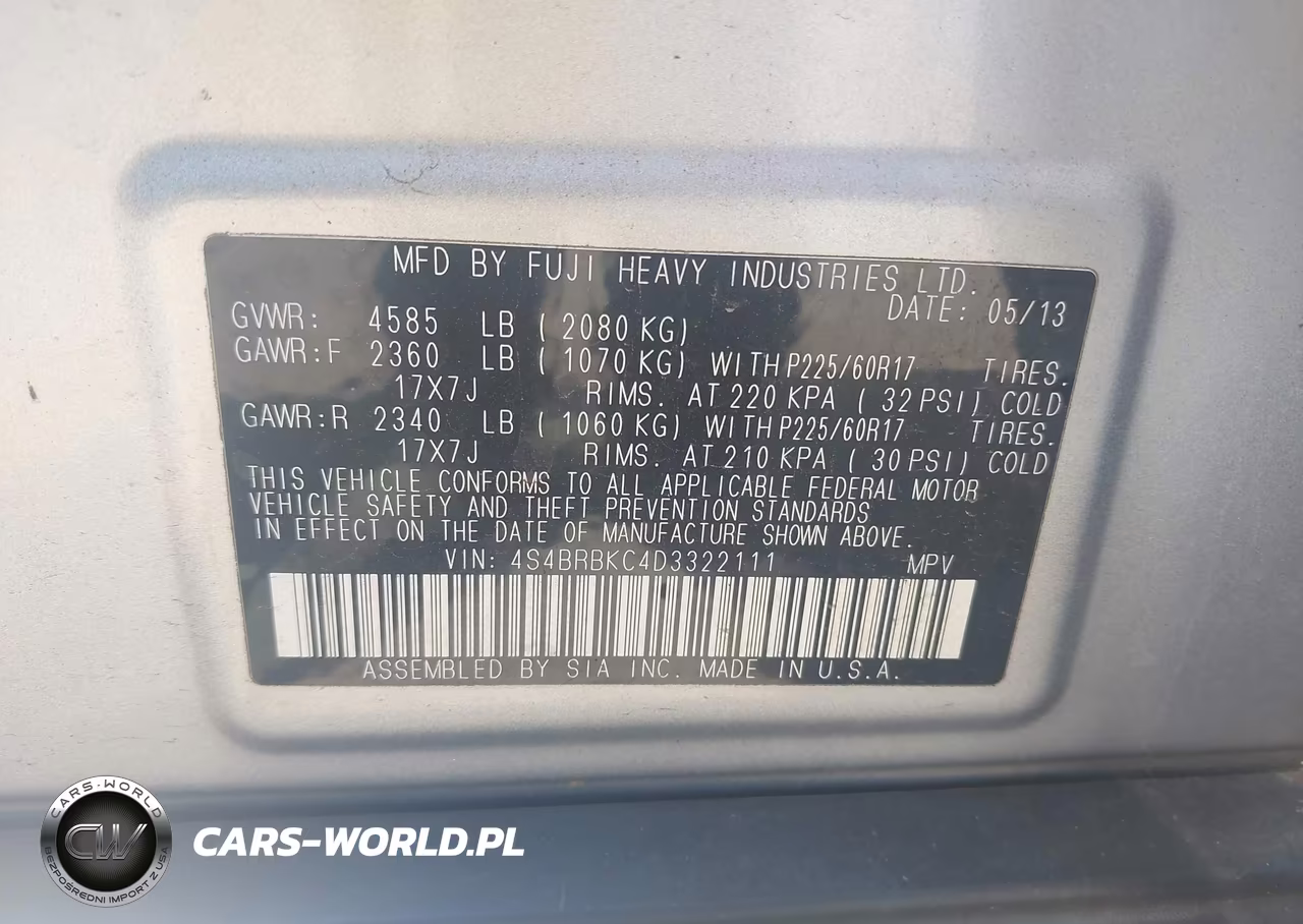 2013 Subaru Outback 2.5I Limited VIN:4S4BRBKC4D3322111 - 9