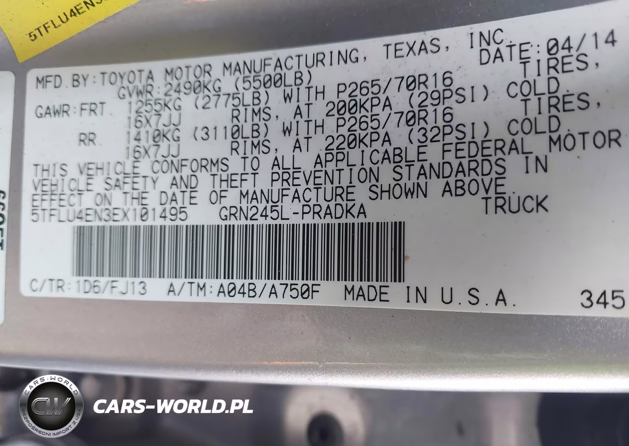 2014 Toyota Tacoma Base V6 VIN:5TFLU4EN3EX101495 - 9
