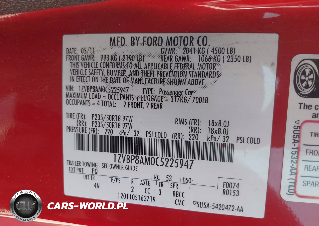 2012 Ford Mustang V6 Premium VIN:1ZVBP8AM0C5225947 - 9