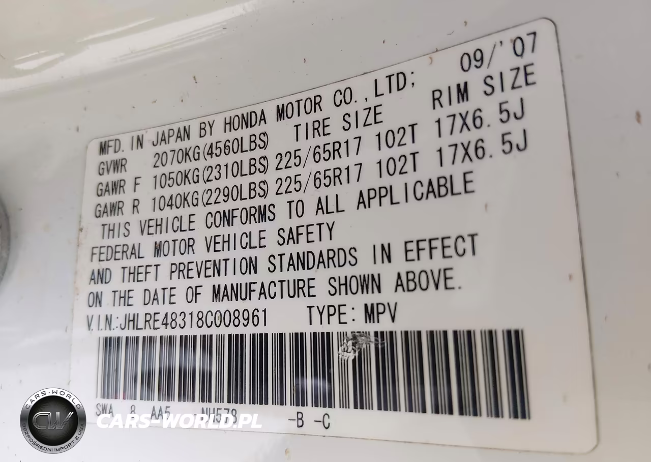 2008 Honda Cr-V Lx VIN:JHLRE48318C008961 - 9