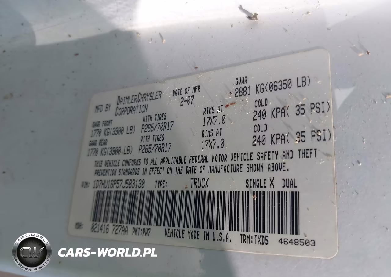 2007 Dodge Ram 1500 St VIN:1D7HU16P57J583130 - 7