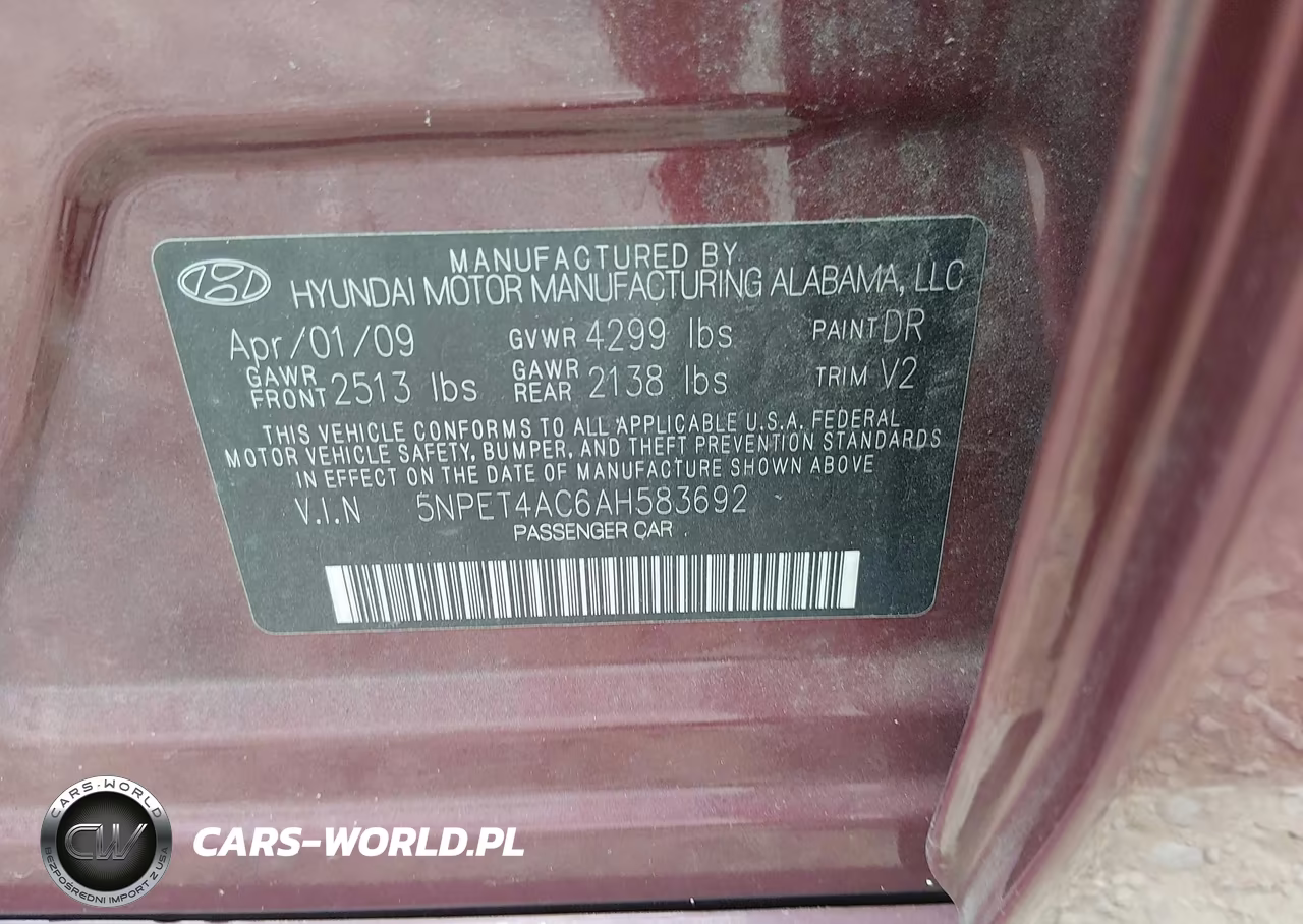 2010 Hyundai Sonata Gls VIN:5NPET4AC6AH583692 - 9
