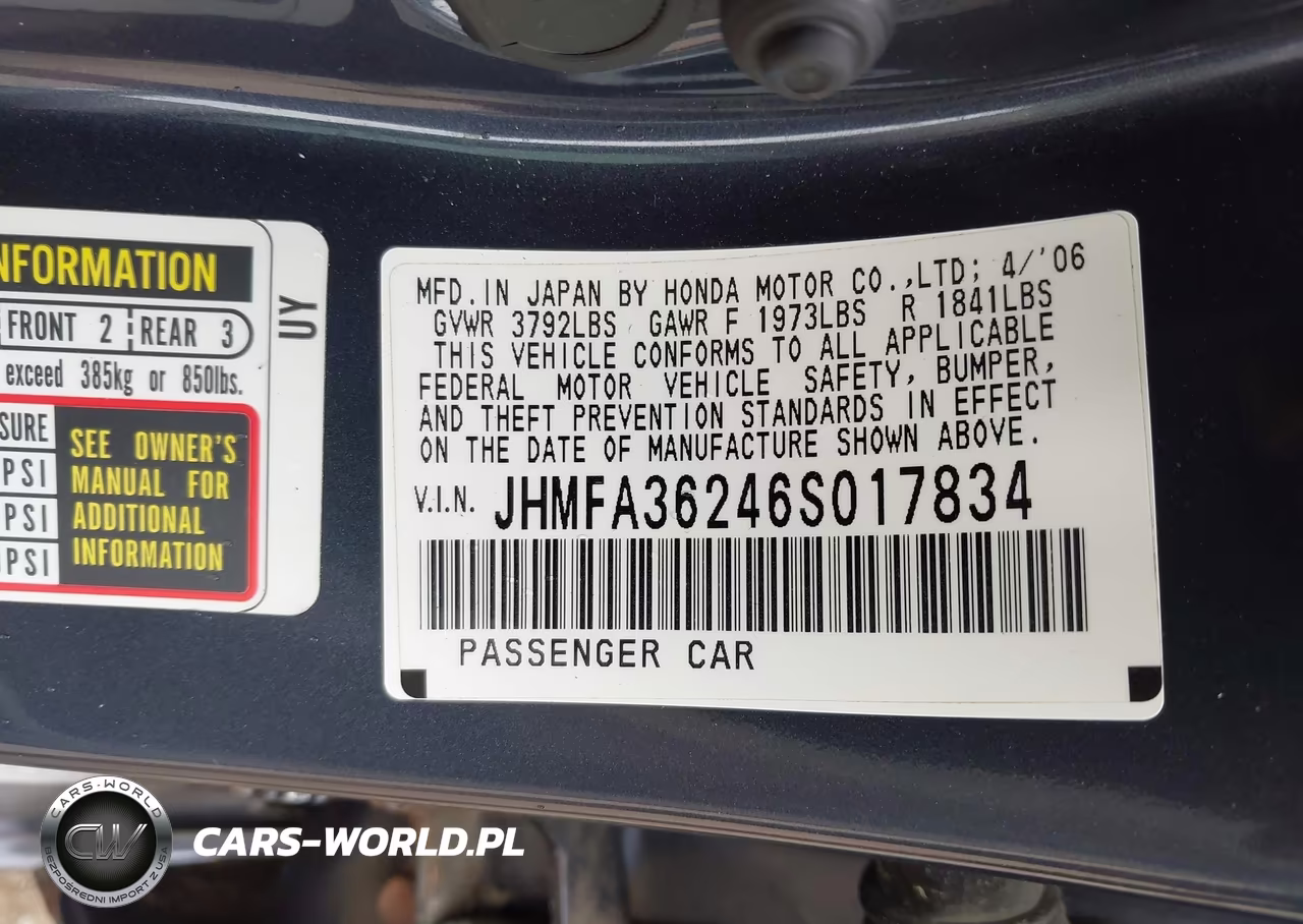 2006 Honda Civic Hybrid VIN:JHMFA36246S017834 - 9