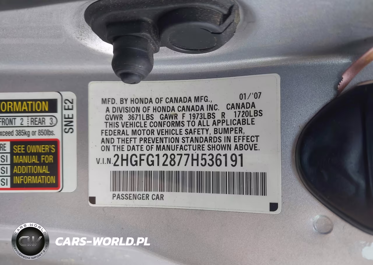 2007 Honda Civic Ex VIN:2HGFG12877H536191 - 9