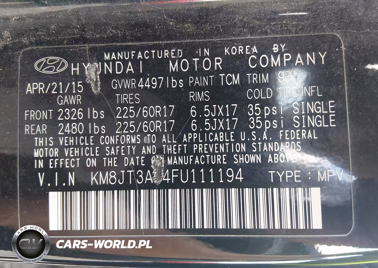 2015 Hyundai Tucson Gls VIN:KM8JT3AF4FU111194 - 9