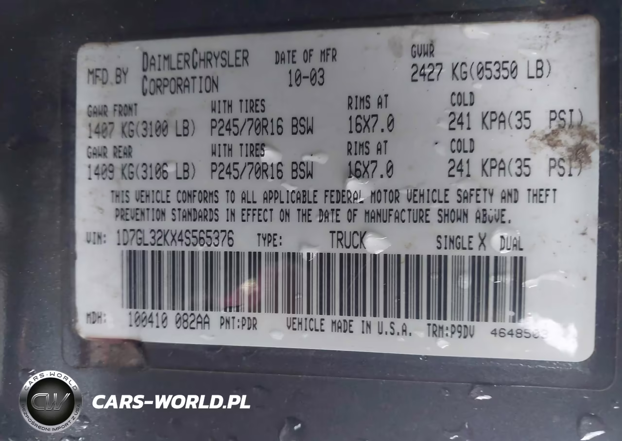 2004 Dodge Dakota Sport VIN:1D7GL32KX4S565376 - 9