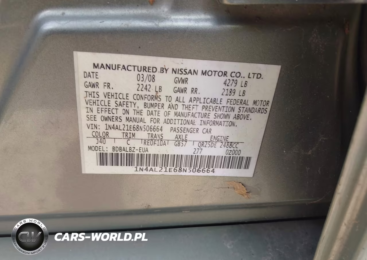 2008 Nissan Altima 2.5 S VIN:1N4AL21E68N506664 - 9