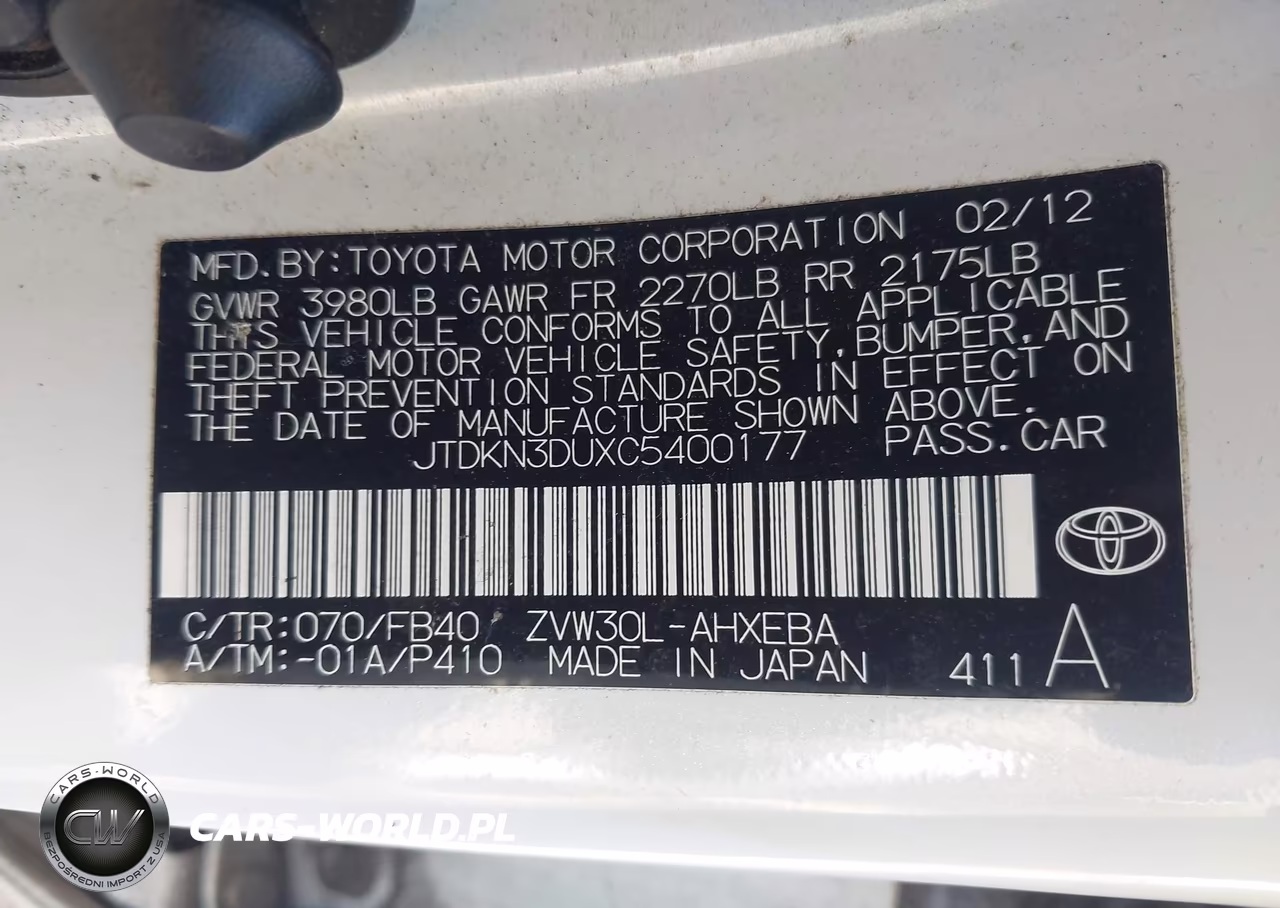 2012 Toyota Prius Two VIN:JTDKN3DUXC5400177 - 9